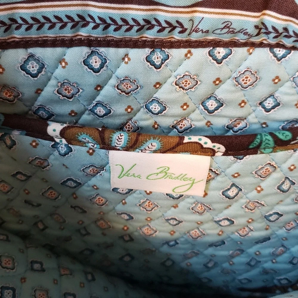 Vera Bradley Quilted‎ Tote Bag Brown Blue Floral Print Button Closure